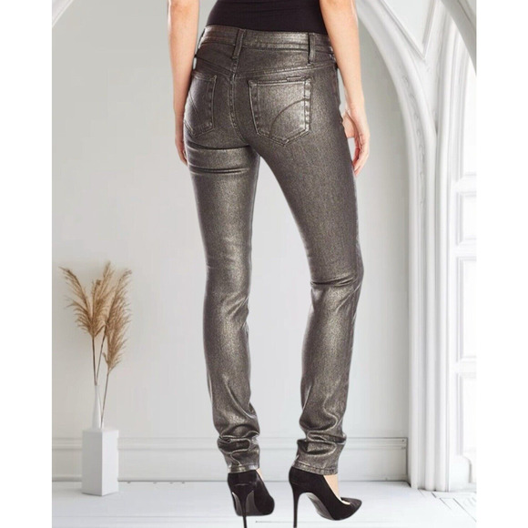 Joe’s Jeans Women Mid Rise Skinny Metallic Coated Glitter Gray Silver 28 Mari - Picture 6 of 10